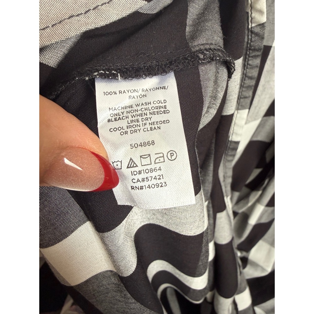 LOFT Outlet Black White Buffalo Check Plaid Midi Dress Elastic Waist Tie Size XL - Picture 5 of 7
